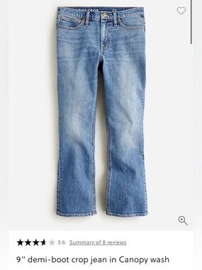 J. Crew 9” Demi Boot Crop Jean